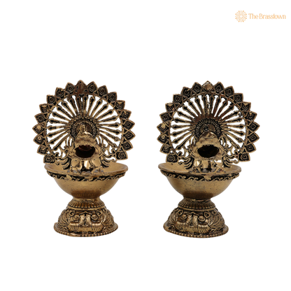 Brass Superfine Designer Peacock Diya 4 Inch – home mandir puja decor India