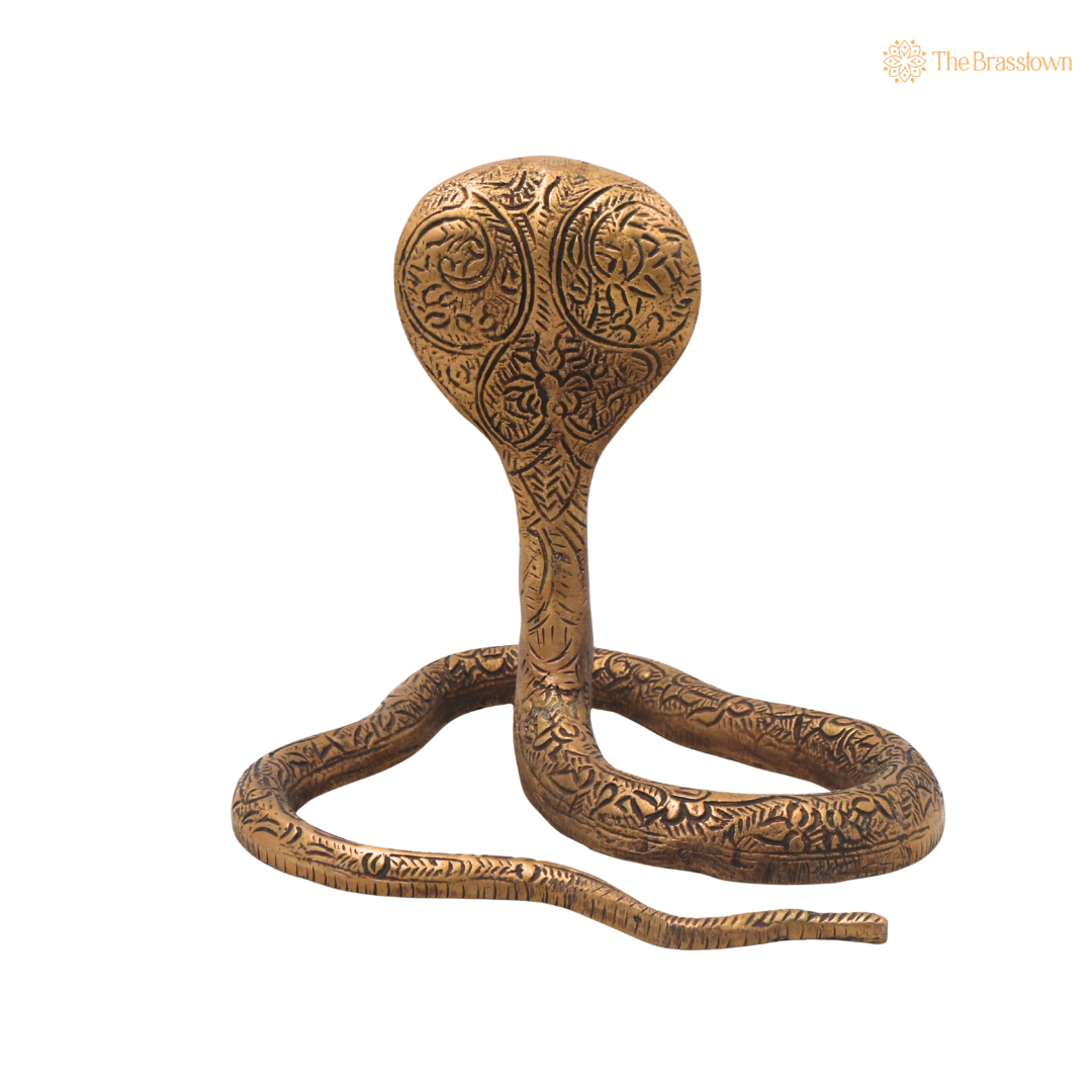 Brass Snake Idol – Handcrafted Naag Devta Murti for Pooja, Vastu, Home Mandir, Spiritual Décor &amp; Traditional Gifting 6 Inch