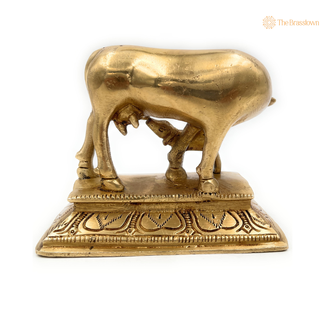 Sacred Brass Cow and Calf Statue 4.5 Inch