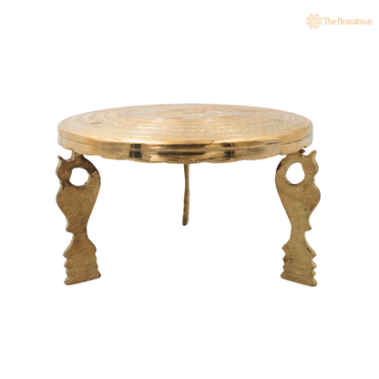 Brass Aasan Pooja Stand Chowki – Traditional Peetham Singhasan Circular Idol Display Base for God Idols, Diya, Urli &amp; Temple Décor 5.5 Inch
