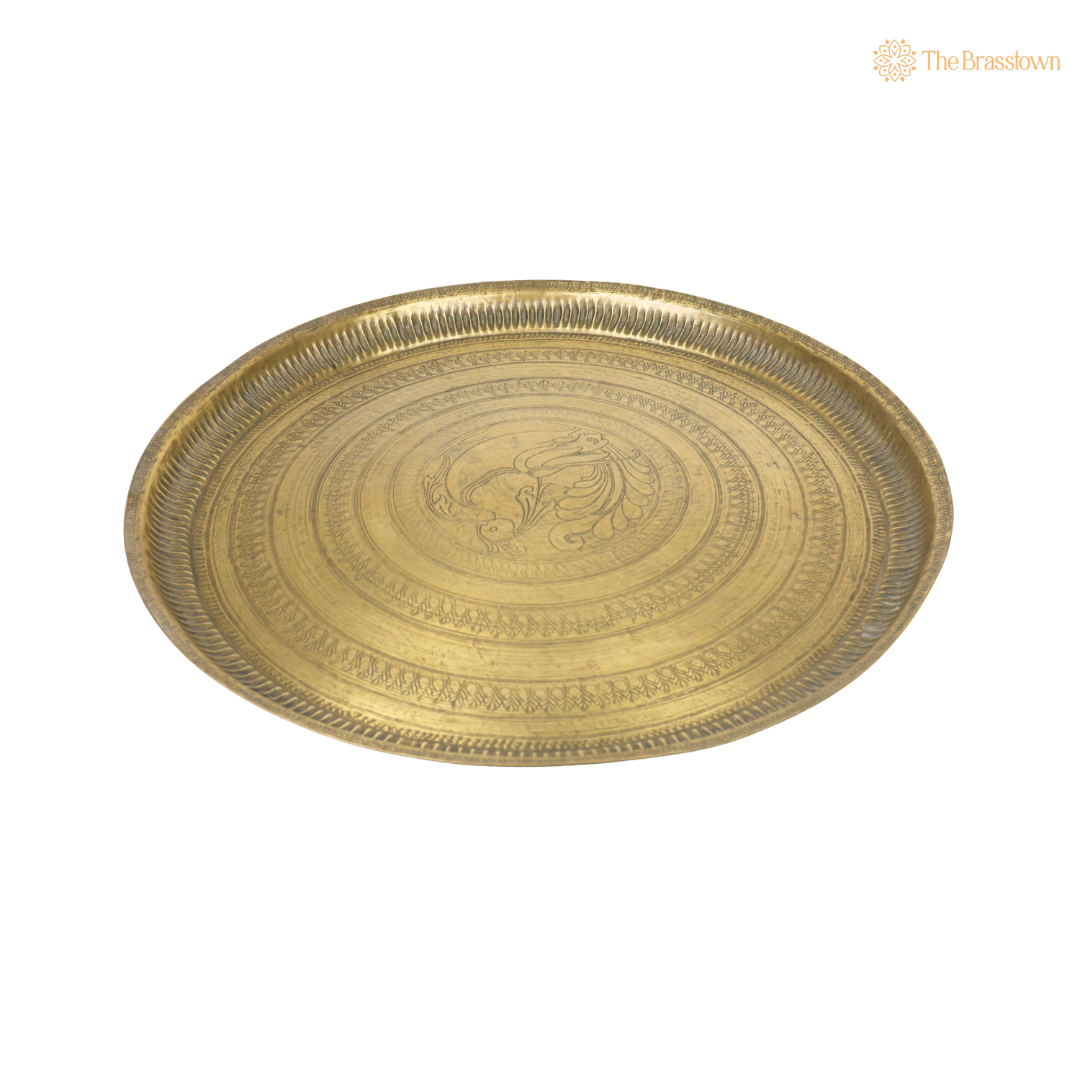 Traditional Brass Pooja Thali – Peetal Aarti Plate (Pital Puja Thambalam) for Hindu Worship &amp; Temple Rituals 1.5 Inch