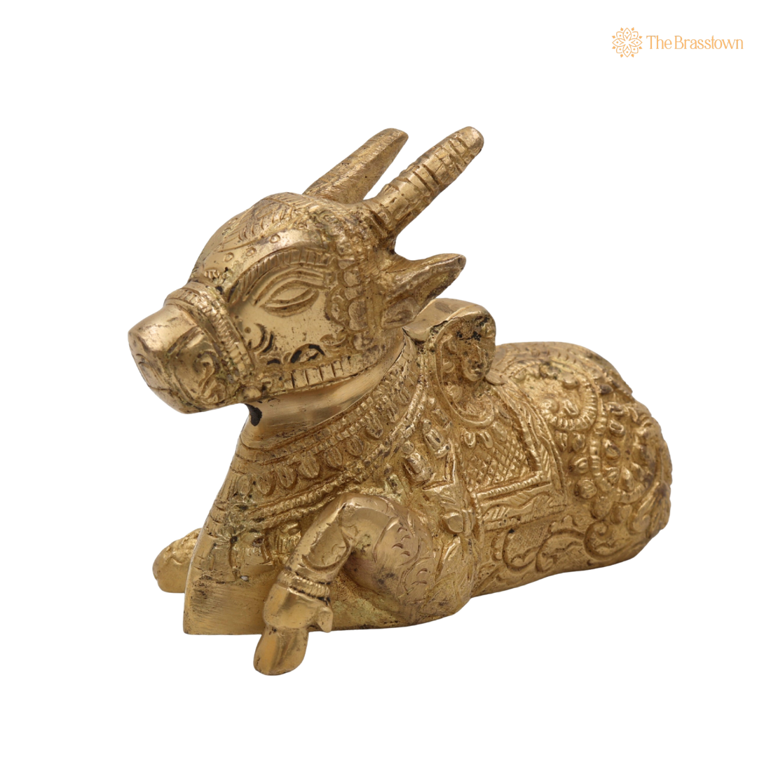Brass Nandi Idol 4 Inch – home mandir puja decor India