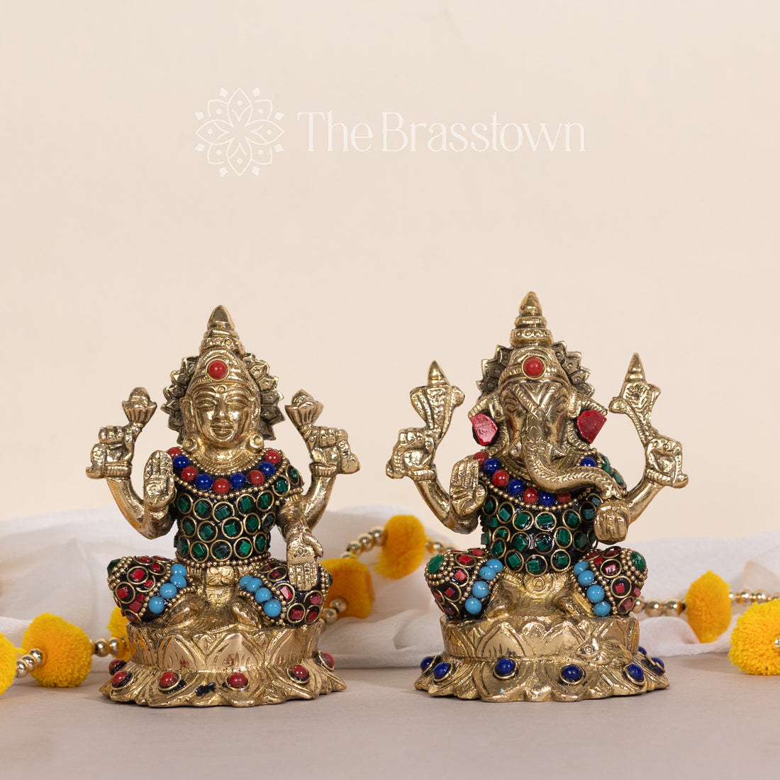 Brass Lakshmi and Ganesha Statue Set
