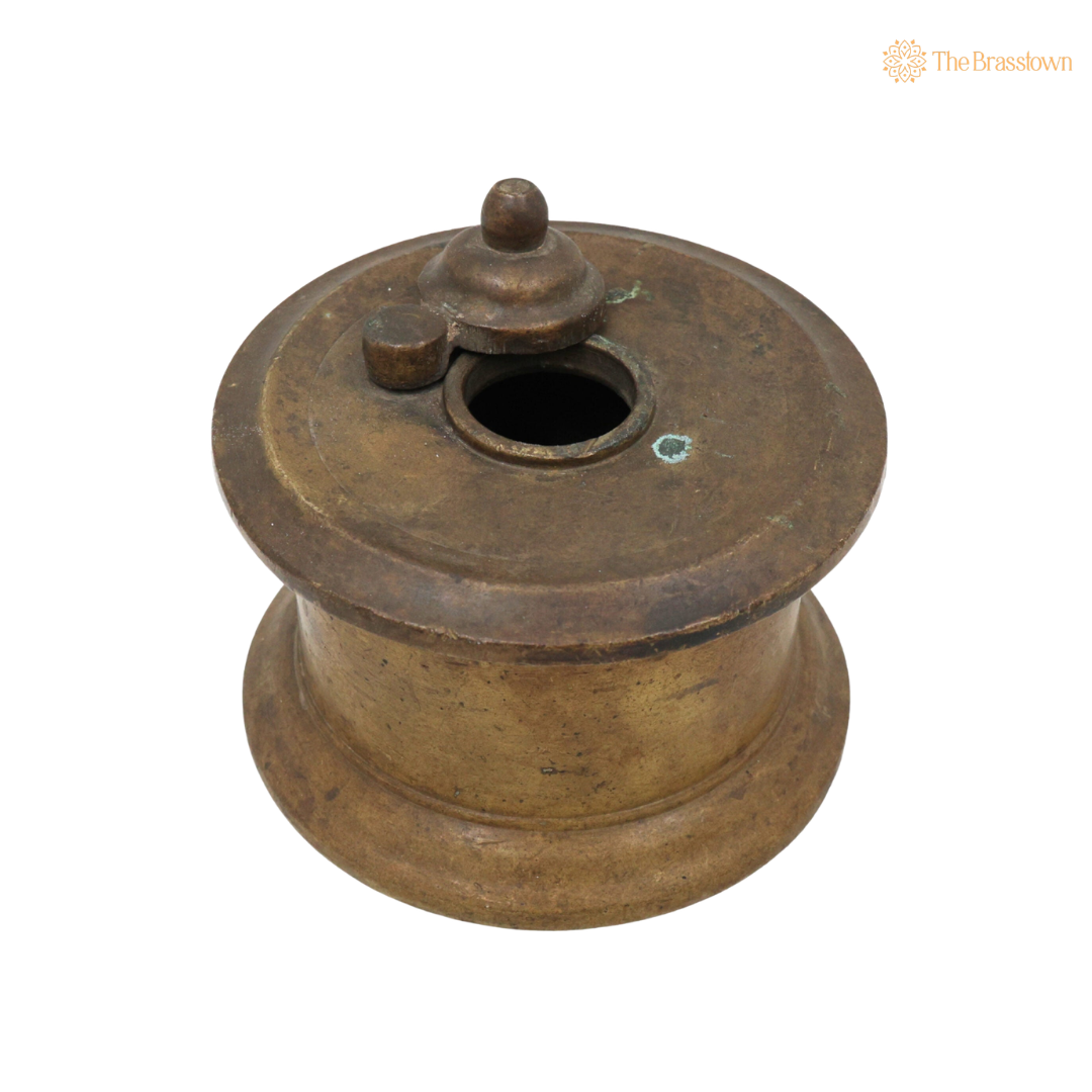 Handcrafted Brass Ink Pot – Vintage Peetal Kalamdan, Antique Pital Ink Well &amp; Traditional Kalam Daani Writing Collectible 3 Inch