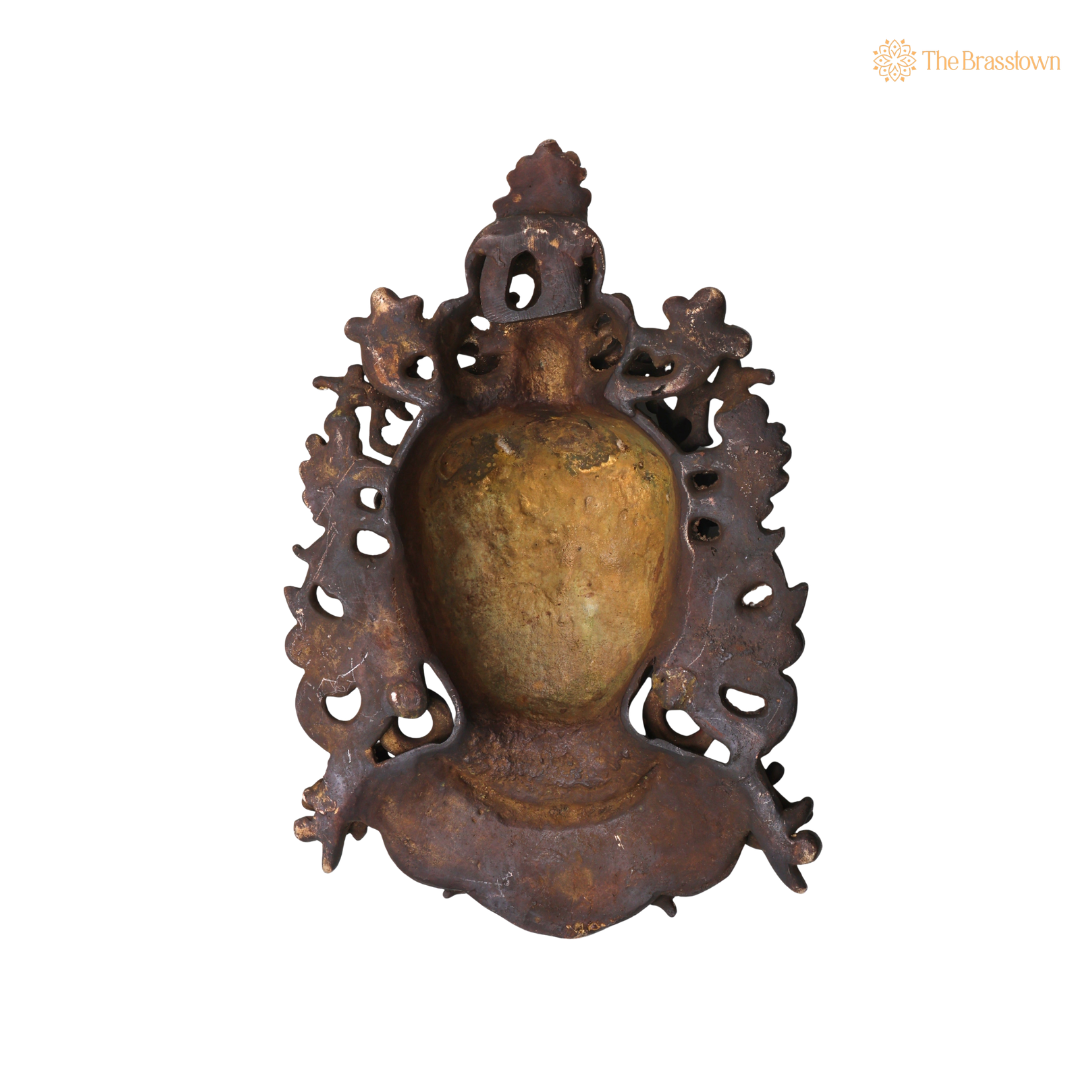 Handcrafted Brass Tara Devi Mask Wall Hanging – Handcrafted Mahavidya Goddess Face Wall Décor for Pooja, Home Mandir &amp; Spiritual Gifting 11.5 Inch