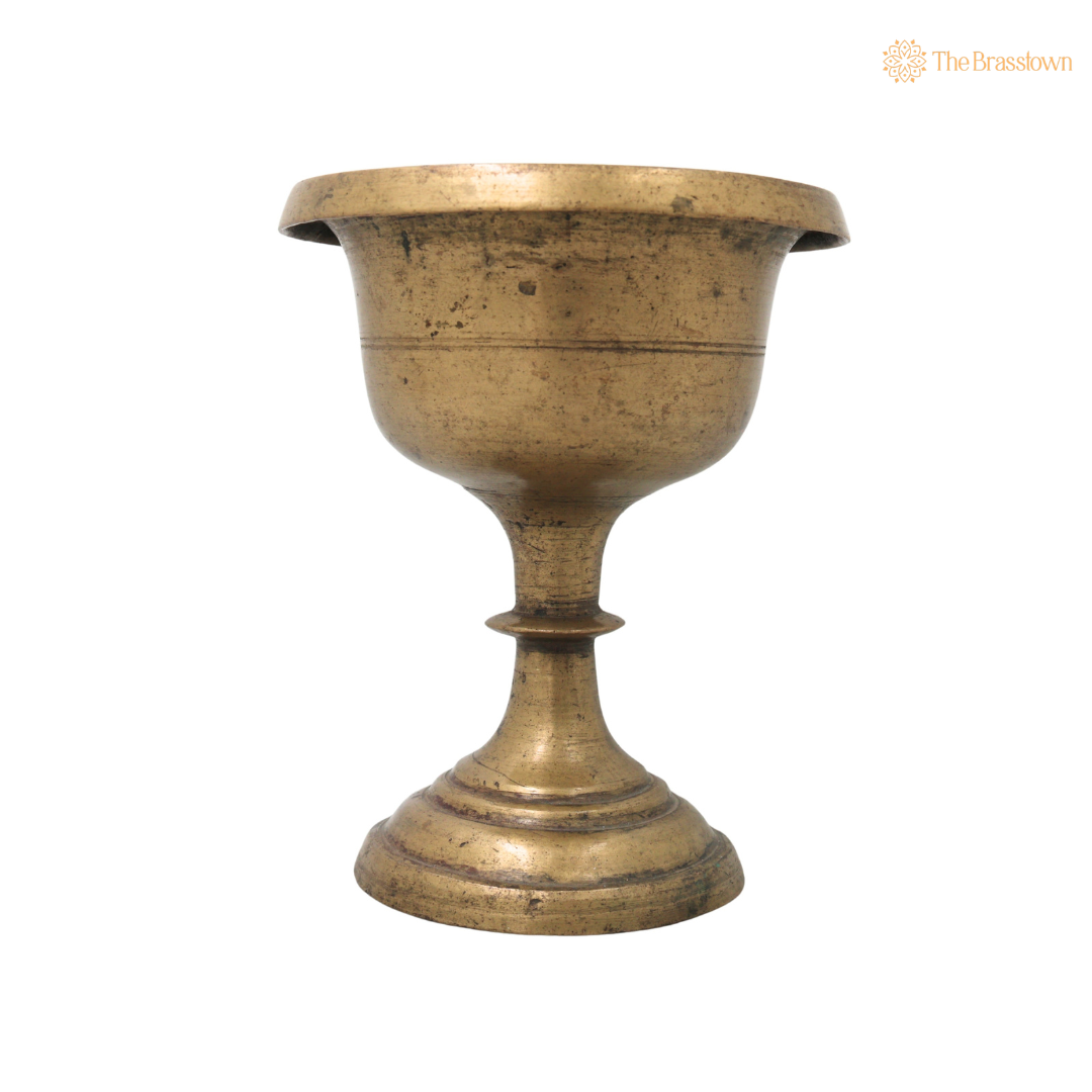 Vintage Brass Glass Pot Kalash for Pooja Temple - Handcrafted Traditional Pital Gangajali Kamandal for Ganga Jal, Hindu Rituals, Home Mandir &amp; Spiritual Gifting 4.5 Inch