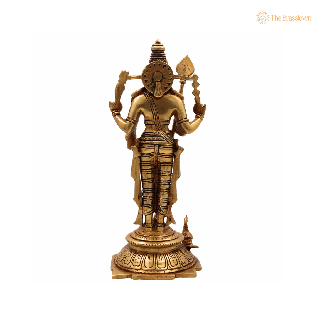 Brass Lord Murugan Idol – Kartikeya / Skanda / Subramanya Statue for Home Temple &amp; Puja 11 Inch