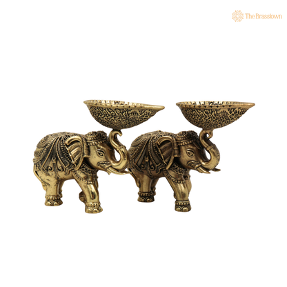 Brass Handcrafted Elephant Diya 3 Inch side view – antique finish detail