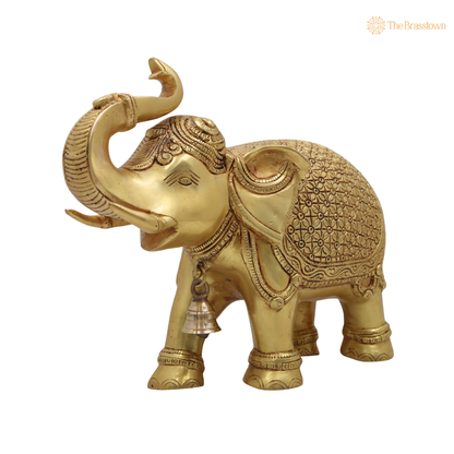 Brass Gaja Hathi Elephant Idol 9.5 Inch closeup – intricate craftsmanship