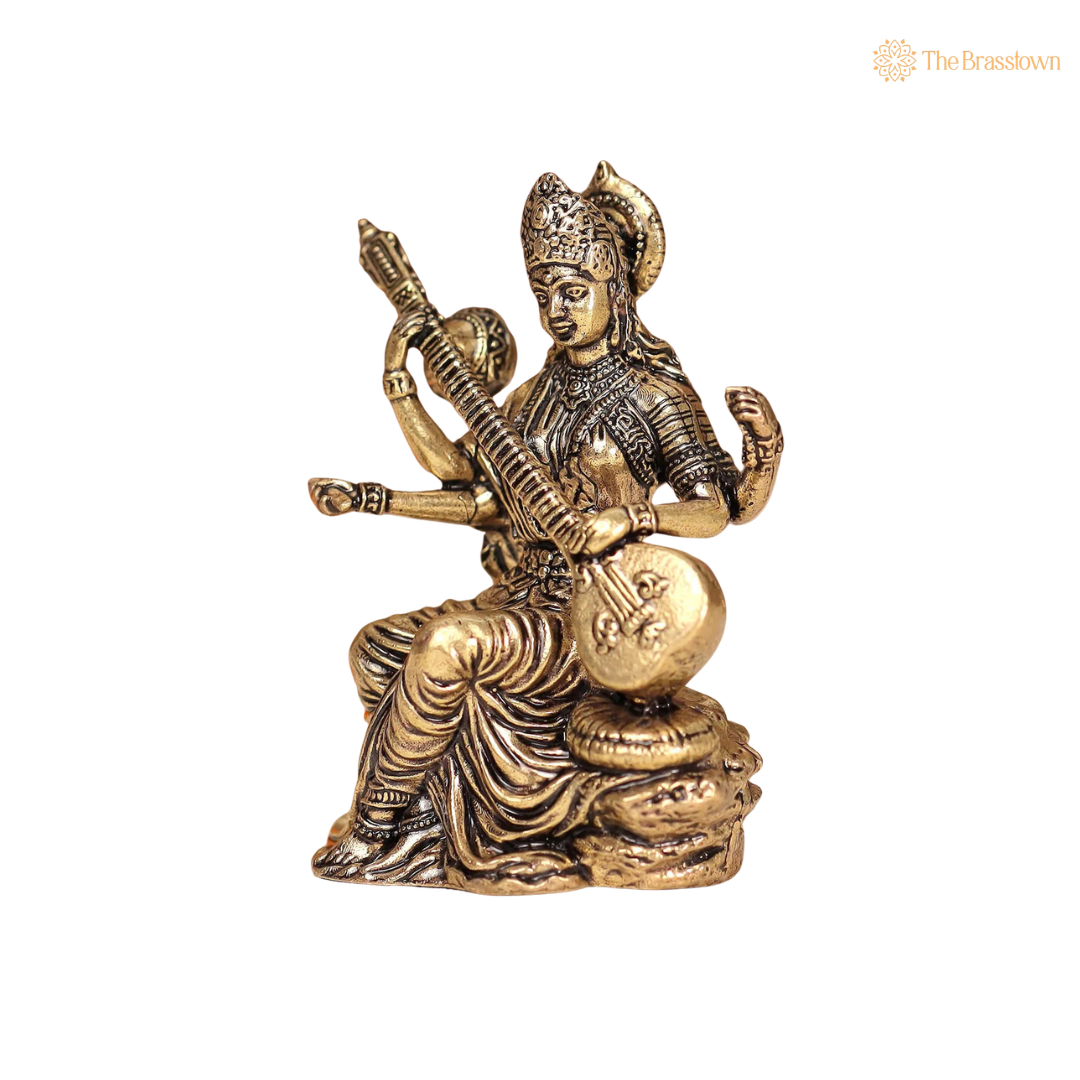 Brass Saraswati Idol 3 Inch – home mandir puja decor India