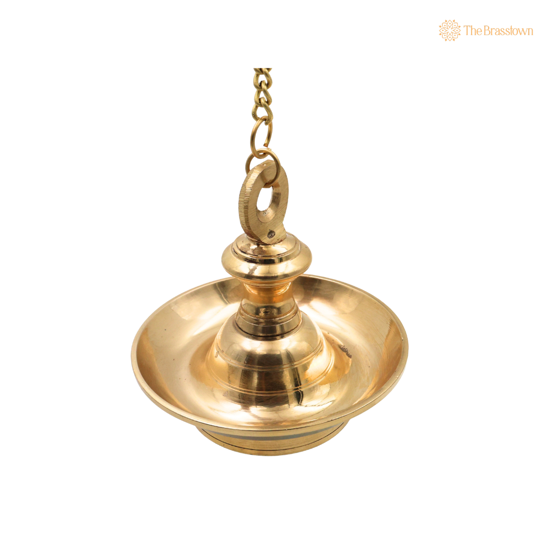 Traditional Hanging Brass Lamp Pooja Diya – Traditional Peetal Thooku Vilakku Deepam for Temple, Home Mandir &amp; Spiritual Décor 5.5 Inch