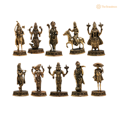 Brass Vishnu Dashavatar Set Idol – Handcrafted Dashavatara Murti Collection for Pooja, Temple Décor &amp; Spiritual Gifting