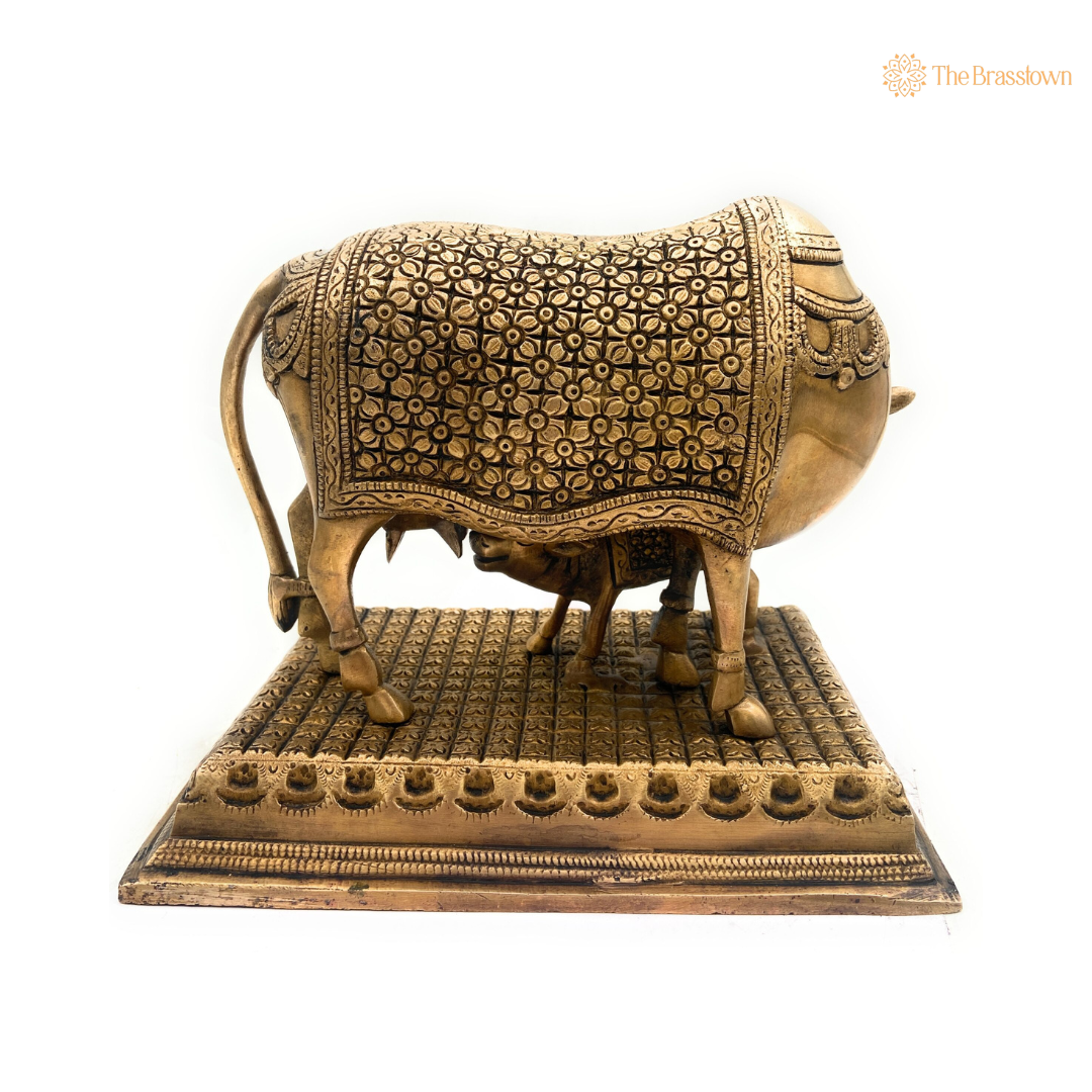 Elegant Brass Cow and Calf Statue 9  Inch