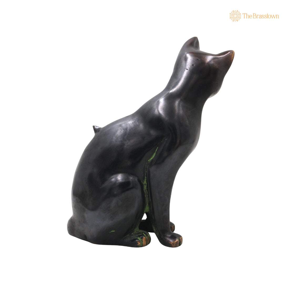 Brass Cat Idol – Handcrafted Cat Sculpture for Vastu, Home Décor, Pooja &amp; Luxury Gifting 8 Inch
