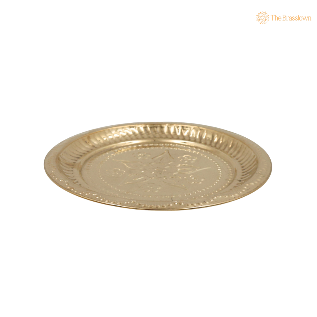Brass Pooja Thali – Traditional Peetal Aarti Plate (Pital Puja Thambalam) for Hindu Worship &amp; Temple Rituals 1 Inch