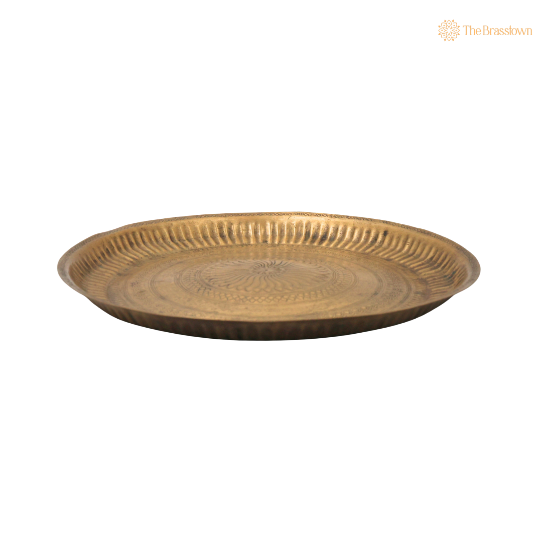 Brass Pooja Thali for Aarti – Peetal Aarti Plate (Pital Puja Thambalam) for Hindu Worship &amp; Temple Rituals 1 Inch