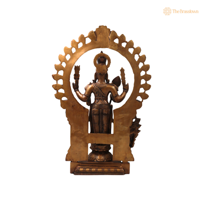 Brass Subramanya Murugan Kartikeya Idol – Fine Golden Finish Subrahmanya Skanda Kumaraswamy Murti for Puja &amp; Home Mandir 22 Inch