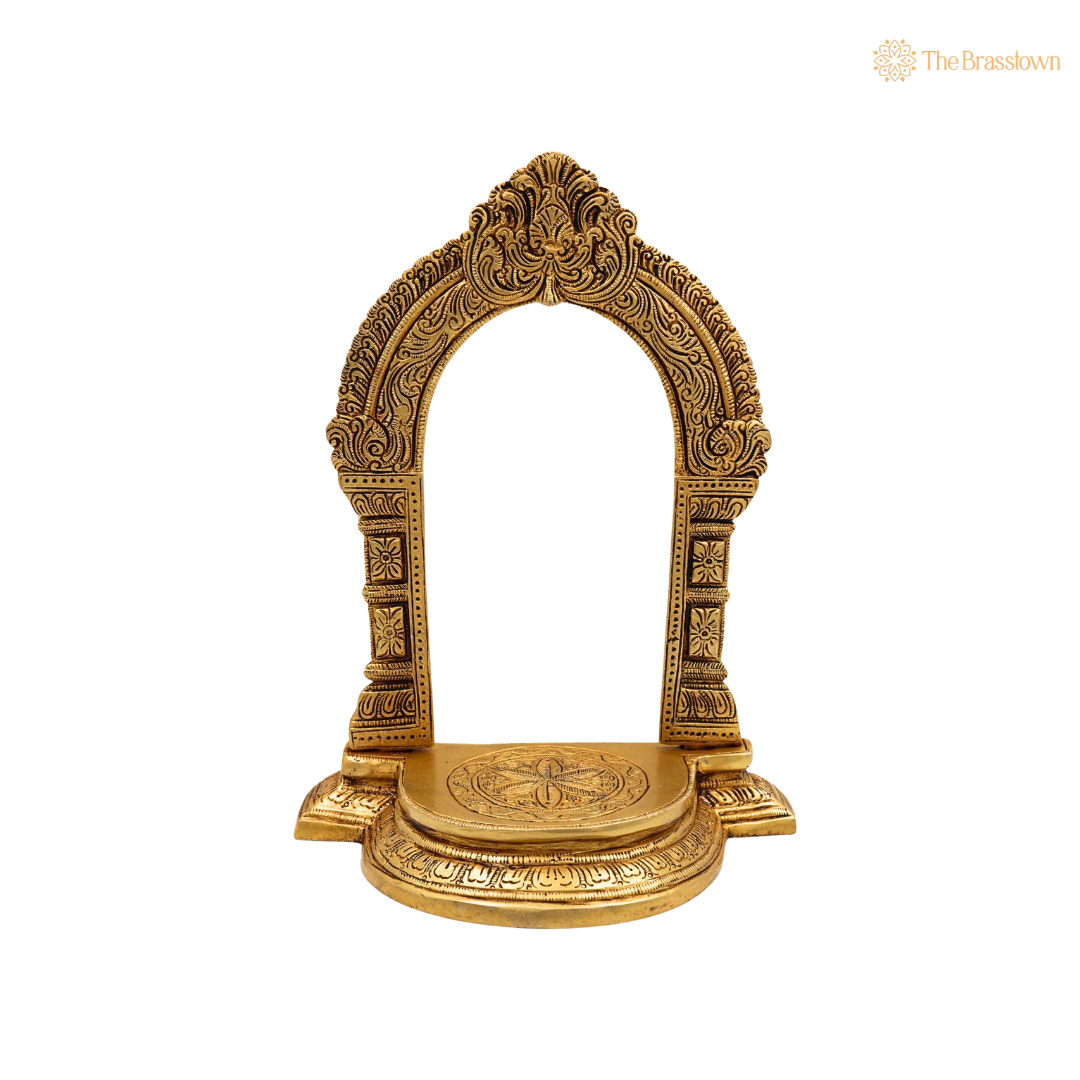 Handmade Traditional Brass Shinghashan With Prabhavali – Singhasan Stand for Idols &amp; Home Temple Pooja 10.5 Inch