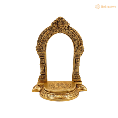 Handmade Traditional Brass Shinghashan With Prabhavali – Singhasan Stand for Idols &amp; Home Temple Pooja 10.5 Inch