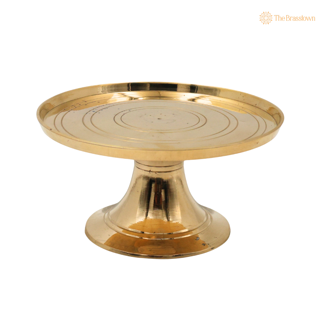Brass Round Pooja Stand Chowki – Traditional Peetham Singhasan Circular Idol Display Base for God Idols, Diya, Urli &amp; Temple Décor 3 Inch
