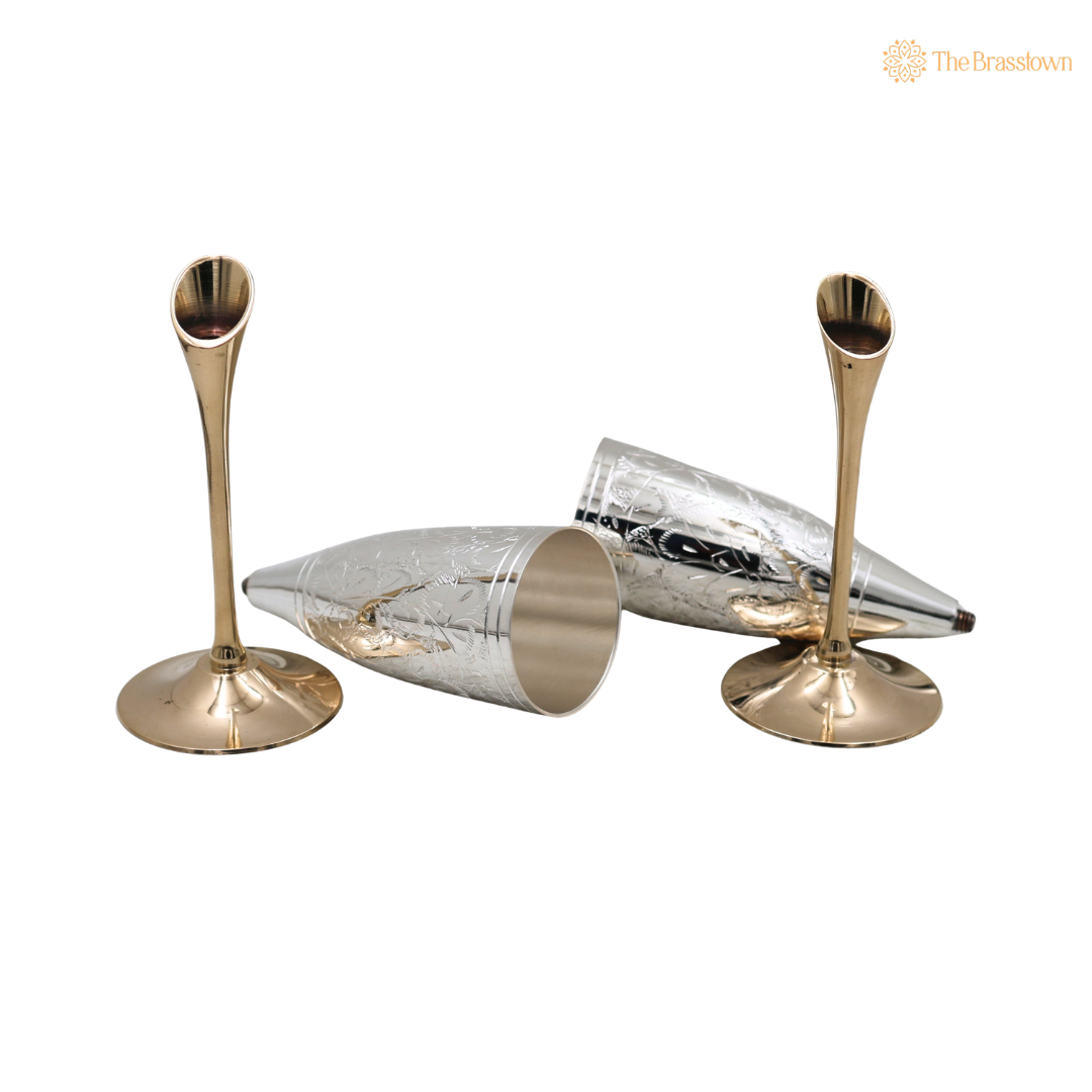 Brass Wine Glass Set of 2 – Handcrafted Traditional Peetal Goblet Glasses for Home, Royal Dining Décor &amp; Gifting 9.5 Inch
