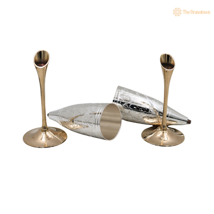 Brass Wine Glass Set of 2 – Handcrafted Traditional Peetal Goblet Glasses for Home, Royal Dining Décor &amp; Gifting 9.5 Inch