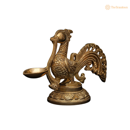 Antique Brass Bird Diya Oil 6 Inch – home mandir puja decor India