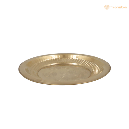 Brass Handcrafted Pooja Thali – Traditional Peetal Aarti Plate (Pital Puja Thambalam) for Hindu Worship &amp; Temple Rituals 1 Inch