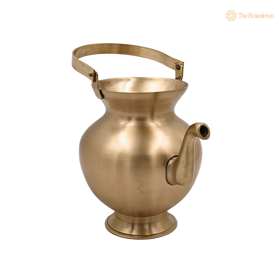 Handcrafted Brass Kamandalu Kalash – Pital Gangajali Kamandal for Puja, Ganga Jal Storage, Rishi Muni Kalash &amp; Hindu Rituals 6.5 Inch