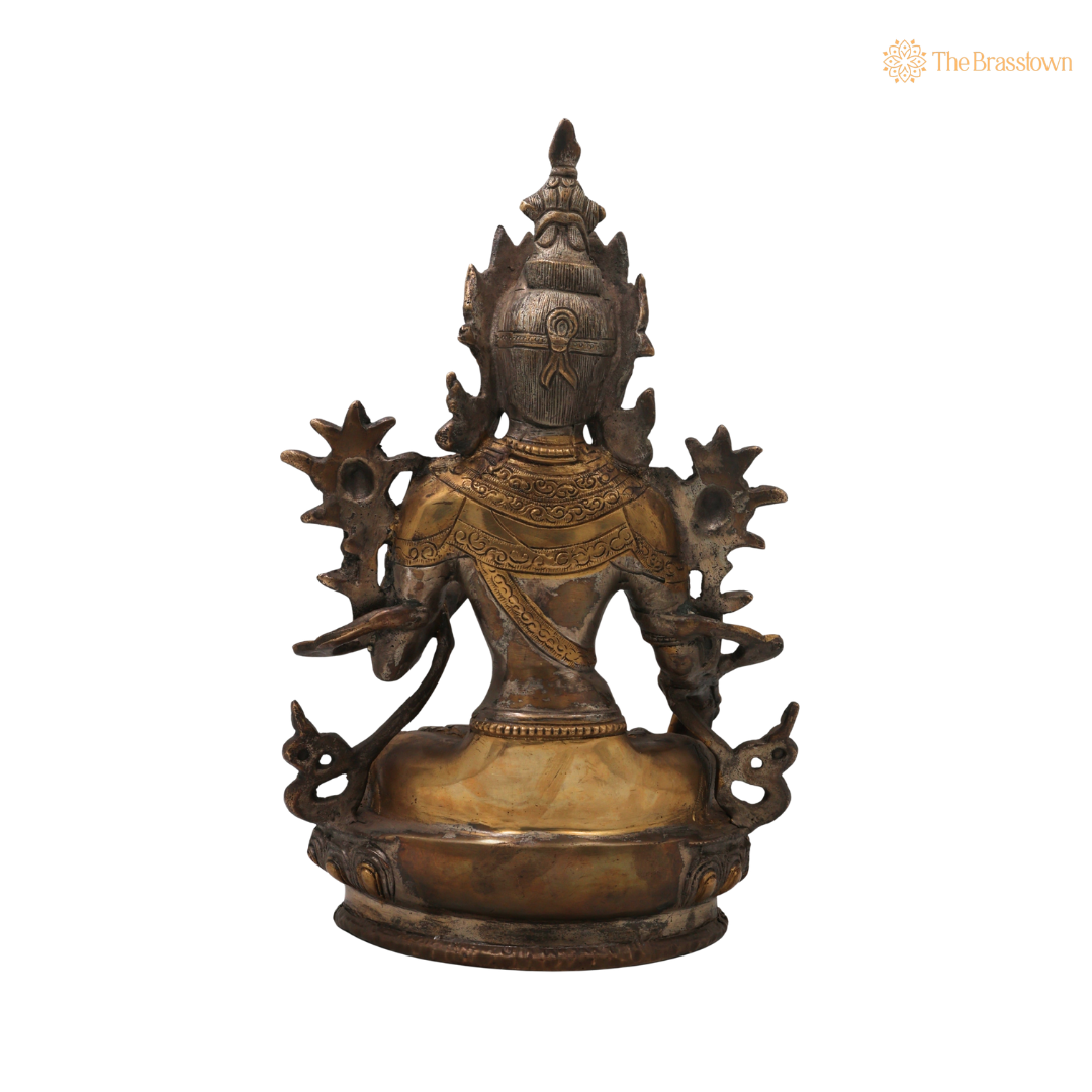 Brass Shveta Tara Devi Idol – Handcrafted Traditional Unique Chola Style Tara Maa Murti for Pooja, Home Mandir, Spiritual Décor &amp; Gifting 13 Inch