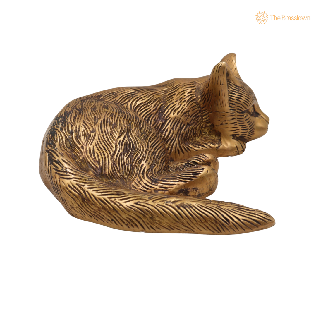 Handcrafted Brass Pital Billi Showpiece 8 Inch – home mandir puja decor India