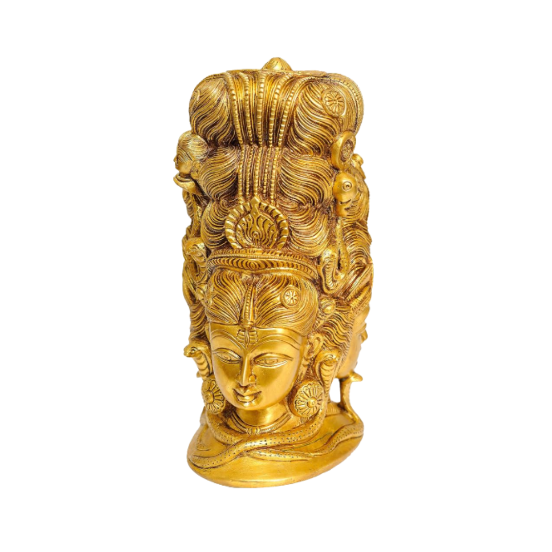 Handcrafted Brass 3 Face Shiva 8 Inch closeup – intricate craftsmanship