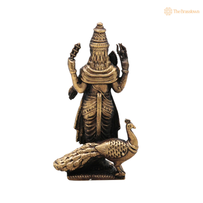 Brass Murugan Idol – Skanda / Subramanya / Kartikeya / Shanmukha Statue for Home Temple &amp; Pooja 3 Inch