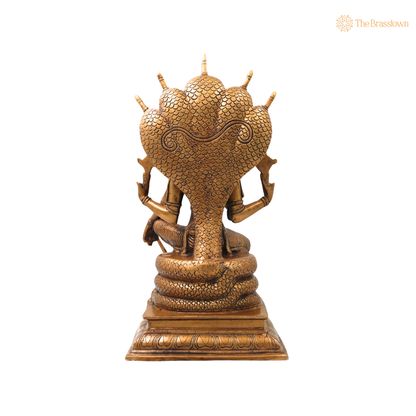 Brass Vishnu on Sheshnag Idol – Traditional Chola Perumal Lord Narayana Murti (Hari) for Puja, Home Mandir &amp; Spiritual Décor 16.5 Inch
