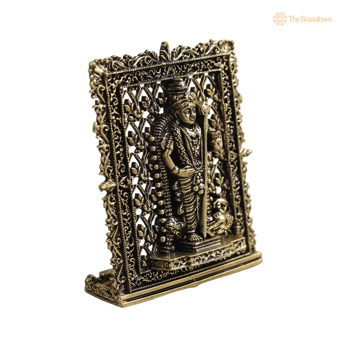 Brass Kartikeya (Murugan) Panel – Fine Handcrafted Lord Murugan Wall Plaque for Car Dashboard, Home Décor &amp; Spiritual Blessings 3 Inch