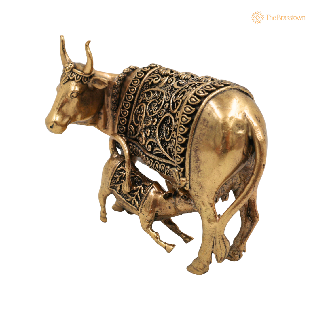 Handcrafted Brass Kamadhenu Idol 3 Inch side view – antique finish detail