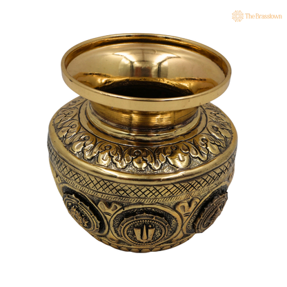 Brass Balaji Kalash Lota with Shankh &amp; Chakra – Peetal Pooja Kalash for Home Mandir, Temple Décor &amp; Spiritual Blessings 4 Inch
