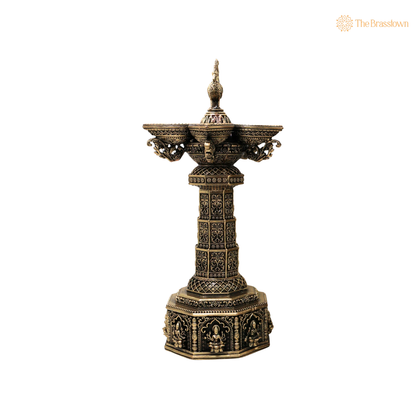 Brass  Lakshmi Peacock Vilakku Deepam – Handcrafted Peetal Oil Lamp for Pooja, Home Mandir &amp; Spiritual Décor 13 Inch
