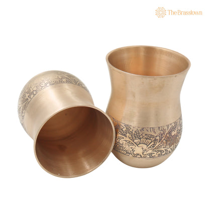 Bronze Glass Set of 2 – Handcrafted Traditional Indian Drinkware Pair for Pooja, Home Decor &amp; Gifting 4 Inch 4