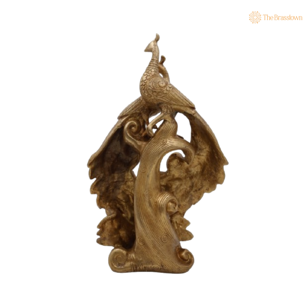 Handcrafted Brass Peacock Pair Sculpture 12 Inch