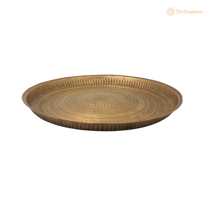Traditional Brass Pooja Thali for Aarti – Peetal Aarti Plate (Pital Puja Thambalam) for Hindu Worship &amp; Temple Rituals 1 Inch