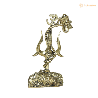 Brass Trishul with Damru and 4 Inch – home mandir puja decor India
