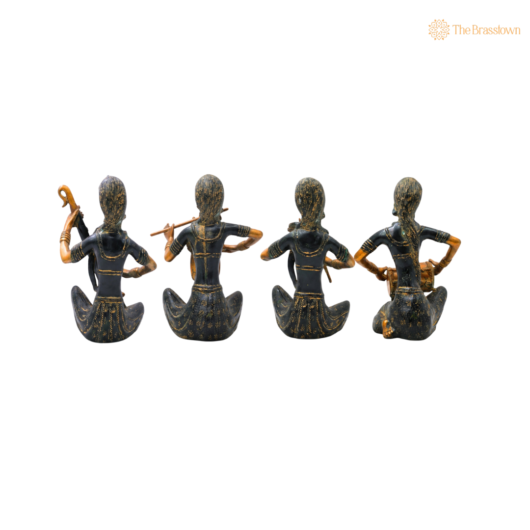 Handcrafted Brass Lady Musician Set of 4 – Traditional Brass Musical Figurines Orchestra Sculpture for Home Décor &amp; Luxury Gifting 12 Inch