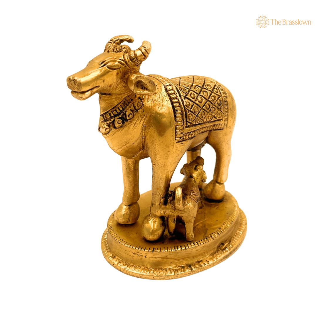 Brass Cow and Calf Figurine 4 Inch