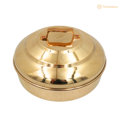 Brass Prasad Box – Traditional Peetal Naivedya Patra, Pooja Dabba &amp; Prasadam Offering Container for Temple, Mandir &amp; Home Worship 4.5 Inch