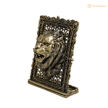 Brass Lion Face Panel – Fine Handcrafted Simha Mukh Wall Plaque for Car Dashboard, Home Décor &amp; Spiritual Protection 3 Inch