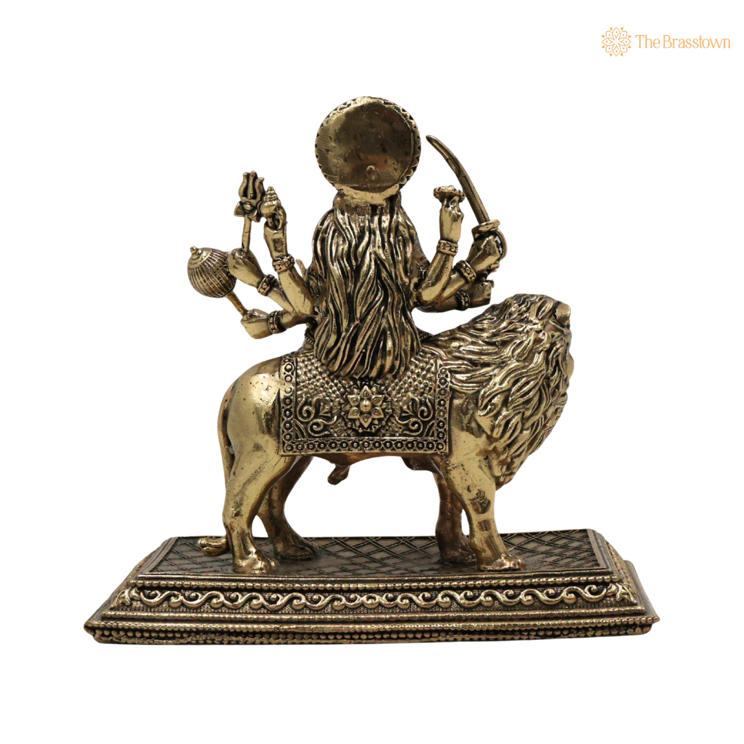 Brass Durga Maa Idol 4.5 Inch side view – antique finish detail