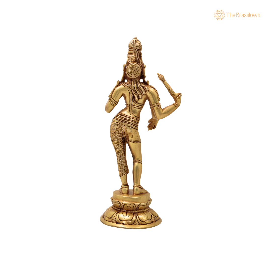 Brass Ardhanarishwara Idol – Shiva Shakti Half Male Female Murti for Pooja, Home Mandir, Spiritual Décor &amp; Gifting 13.5 Inch