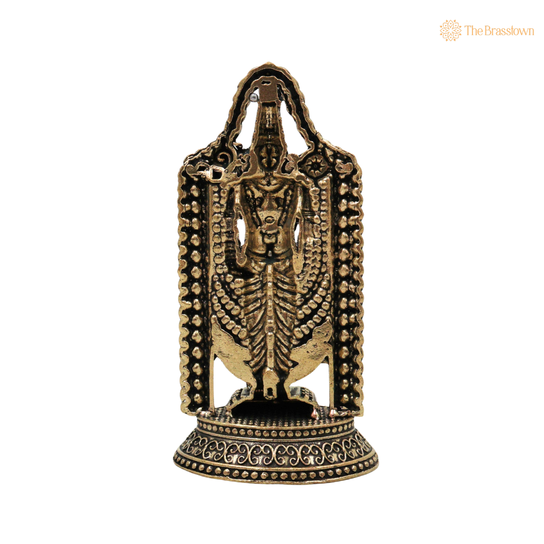 Brass Venkateshvara Idol WIth Frame 3.5 Inch side view – antique finish detail