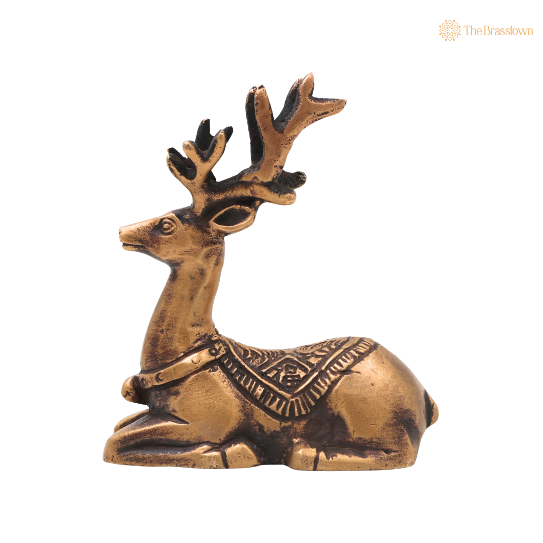 Brass Sitting Deer Idol – Decorative Deer Showpiece for Home, Office &amp; Table Décor 3 Inch